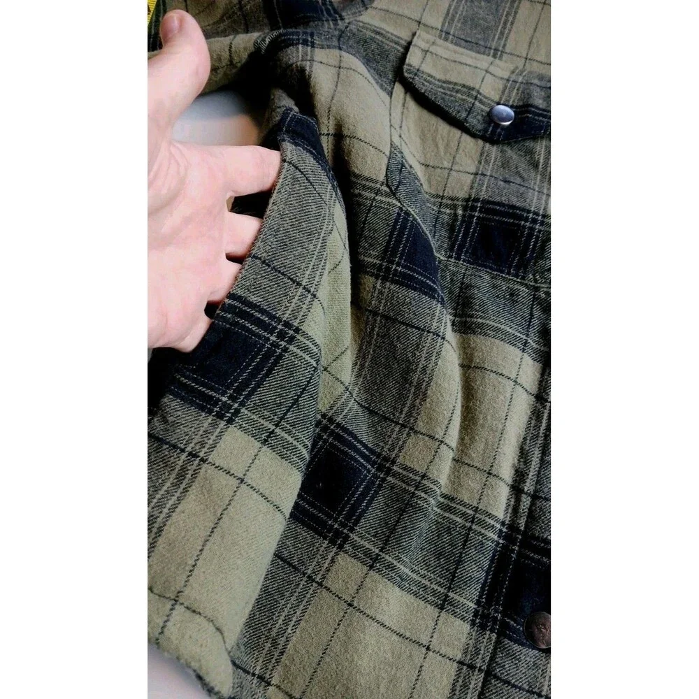 Lucky Brand Plaid Flannel Sherpa Jacket Shacket Womens Small Lined Green Camp - Picture 8 of 12
